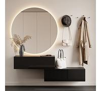 Planetmöbel Meuble d’Entrée avec Armoire Murale 2X 100 cm, Noir, Vestiaire Compact avec Rangement à Abattant, Suspendue ou à Poser, 37,8 x 100 x 32,5 cm