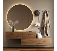 Planetmöbel Meuble d’Entrée avec Armoire Murale 2X 140 cm, Chêne doré, Vestiaire Compact avec Rangement à Abattant, Suspendue ou à Poser, 37,8 x 140 x 32,5 cm