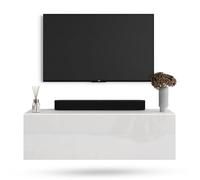 Planetmöbel Meuble TV West, Table TV 100 cm de Long, Meuble Tele Suspendu ou posé au Sol, Table Television pour Salon, Meuble TV 37,8 x 100 x 30 cm, Blanc