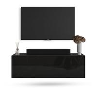 Planetmöbel Meuble TV West, Table TV 100 cm de Long, Meuble Tele Suspendu ou posé au Sol, Table Television pour Salon, Meuble TV 37,8 x 100 x 30 cm, Noir