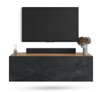 Planetmöbel Meuble TV West, Table TV 100 cm de Long | meuble tele suspendu ou posé au sol, table television pour salon, meuble TV 37,8 x 100 x 30 cm, chêne doré noir charcoal