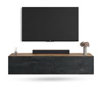 Planetmöbel Meuble TV West, Table TV 140 cm de Long, Meuble Tele Suspendu ou posé au Sol, Table Television pour Salon, Meuble TV 37,8 x 140 x 30 cm, chêne doré Noir Charcoal