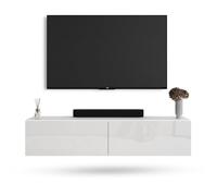 Planetmöbel Meuble TV West, Table TV 140 cm de Long, Meuble Tele Suspendu ou posé au Sol, Table Television pour Salon, Meuble TV 37,8 x 140 x 30 cm, Blanc