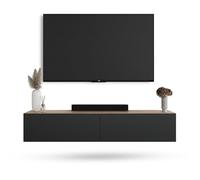 Planetmöbel Meuble TV West, Table TV 160 cm de Long | meuble tele suspendu ou posé au sol, table television pour salon, meuble TV 37,8 x 160 x 30 cm, chêne doré anthracite