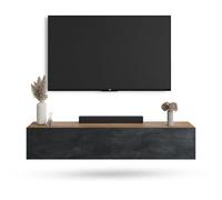 Planetmöbel Meuble TV West, Table TV 160 cm de Long, Meuble Tele Suspendu ou posé au Sol, Table Television pour Salon, Meuble TV 37,8 x 160 x 30 cm, chêne doré Noir Charcoal