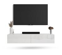 Planetmöbel Meuble TV West, Table TV 160 cm de Long, Meuble Tele Suspendu ou posé au Sol, Table Television pour Salon, Meuble TV 37,8 x 160 x 30 cm, Blanc