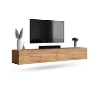 Planetmöbel Meuble TV West, Table TV 200 cm de Long | meuble tele suspendu ou posé au sol, table television pour salon, 2X meuble TV 37,8 x 100 x 30 cm, chêne doré