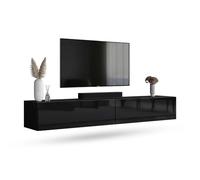 Planetmöbel Meuble TV West, Table TV 200 cm de Long, Meuble Tele Suspendu ou posé au Sol, Table Television pour Salon, 2X Meuble TV 37,8 x 100 x 30 cm, Noir