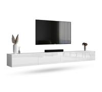 Planetmöbel Meuble TV West, Table TV 280 cm de Long, Meuble Tele Suspendu ou posé au Sol, Table Television pour Salon, 2X Meuble TV 37,8 x 140 x 30 cm, Blanc