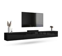 Planetmöbel Meuble TV West, Table TV 280 cm de Long, Meuble Tele Suspendu ou posé au Sol, Table Television pour Salon, 2X Meuble TV 37,8 x 140 x 30 cm, Noir