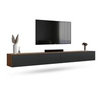 Planetmöbel Meuble TV West, Table TV 280 cm de Long | meuble tele suspendu ou posé au sol, table television pour salon, 2X meuble TV 37,8 x 140 x 30 cm, chêne doré anthracite