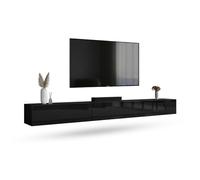 Planetmöbel Meuble TV West, Table TV 300 cm de Long, Meuble Tele Suspendu ou posé au Sol, Table Television pour Salon, 3X Meuble TV 37,8 x 100 x 30 cm, Noir