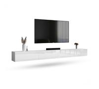 Planetmöbel Meuble TV West, Table TV 320 cm de Long, Meuble Tele Suspendu ou posé au Sol, Table Television pour Salon, 2X Meuble TV 37,8 x 160 x 30 cm, Blanc