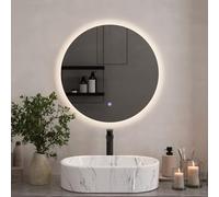 Planetmöbel Nova Miroir de Salle de Bain avec éclairage Rond | 60x60 Miroir de salle de bain Miroir avec interrupteur tactile à intensité variable, 2 niveaux d'éclairage, miroir sans cadre