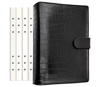 Planificateur de cahier personnel en cuir pu avec papiers à feuilles mobiles de 80 pages reliure à anneaux à 6 trous porte-stylo boucle magnétique (Black Faux Crocodile Texture,A5 Mini)
