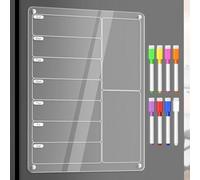 Planificateur de repas magnétique en acrylique et tableau de menu hebdomadaire pour réfrigérateur - Calendrier transparent effaçable à sec avec 8 marqueurs - Liste de courses, tâches à faire, tableau