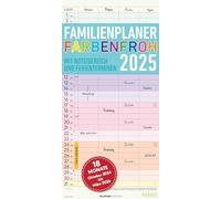 Planificateur familial coloré avec 4 colonnes pour 18 mois 2025 - Minuterie familiale 22 x 45 cm - Papier offset - Avec dates de vacances - Planificateur mural Alpha Edition