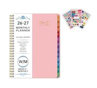Planificateur hebdomadaire mensuel 2026 avec étiquettes mensuelles colorées de janvier à décembre - Planificateur académique à double spirale - 144 pages en papier pour planification
