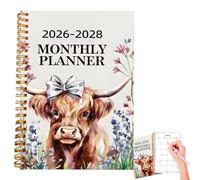 Planificateur mensuel 2026-2028 - Planificateur de calendrier de 21 x 14 cm | Bloc-notes à spirales 50 pages | Carnet de calendrier à motif cattle | Pour les , le bureau, l'école, la