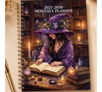 Planificateur mensuel fantastique de sorcière 2027-2030, organisateur de calendrier à reliure spirale sur 4 ans pour la définition d'objectifs à long terme, l'école, le travail, la maison, les rendez-