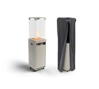 Planika Faro - Foyer Décoratif avec Cheminée pour Jardin - Chauffage de Terrasse au Gaz Propane - Extérieur - Portable - Minimaliste - Gris Soie- avec Hosse de Protection - 8kW