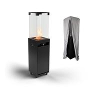 Planika Faro - Foyer Décoratif avec Cheminée pour Jardin - Chauffage de Terrasse au Gaz Propane - Extérieur - Portable - Minimaliste - Noir - avec Hosse de Protection - 8kW