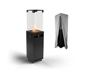 Planika Faro - Foyer Décoratif avec Cheminée pour Jardin - Chauffage de Terrasse au Gaz Propane - Extérieur - Portable - Minimaliste - Noir - avec Hosse de Protection - 8kW