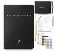 Planner Français de productivité, Semainier, Planning annuel mensuel journalier,agenda non daté, coffret cadeau stickers affirmations positives, to do list, bullet journal pre rempli (4 mois) (Noir)