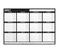 PlannerHead Planificateur mural académique 2026/27/juillet 2026 à juin 2027 - Calendrier britannique non monté non plastifié - Format paysage en grille - Noir - Taille gigantesque - 90 cm x 135 cm