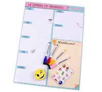 Planning de la Semaine Magnétique, 4 Feutres de Couleur, 12 Aimants, 1 Effaceur | Calendrier Frigo Français 43x32cm Tableau Cuisine Organiseur Rappel Liste de courses Menu Boîte cadeau