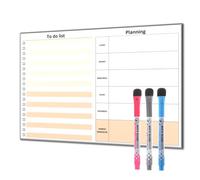 Planning Magnétique Frigo A4 + To Do List - Tableau Hebdomadaire Effaçable à Sec - Organiseur Cuisine avec 3 Marqueurs Aimantés - Planning Familial Réutilisable (Crème)