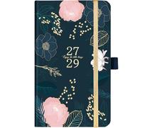 Planning mensuel 2027-2029 - Planning mensuel sur 3 ans 2027-2029, janvier 2027 à décembre 2029, format de poche 16 cm x 9,7 cm, 60 pages de notes, poche intérieure, boucle pour stylo, fermeture