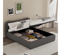 Plano lit coffre 140x190cm design arrondi velours côtelé gris