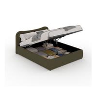 CONCEPT USINE | Lit Coffre 140x190 cm Plano Vert | Design Enveloppant et Tête Galbée | Velours Côtelé Doux | Sommier Inclus | Grand Coffre de Rangement | Élégant, Confortable et Pratique