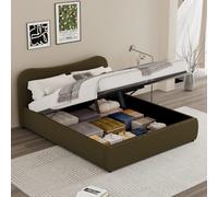 CONCEPT USINE | Lit Coffre 140x190 cm Plano Vert | Design Enveloppant et Tête Galbée | Velours Côtelé Doux | Sommier Inclus | Grand Coffre de Rangement | Élégant, Confortable et Pratique
