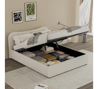 Plano lit coffre 160x200cm design arrondi velours côtelé beige