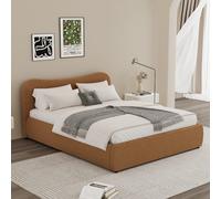 Plano lit coffre 160x200cm design arrondi velours côtelé marron