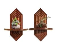 Plant Holders for Wall - 2 Pieces Vintage Wood Planter Display Rack | Wooden Floating Shelves - For Indoor Home Balcony Nursery Bedroom Living Room Bathroom