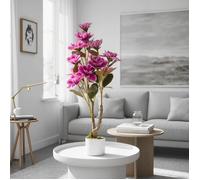 Plante Artificielle 95 cm, Orchidée artificielle avec pot blanc, fleur rose, pour balcon, chambre, bureau