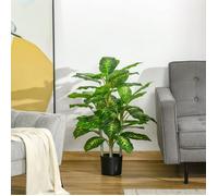 Plante artificielle 95 cm verte en plastique avec pot en ciment, intérieur et extérieur