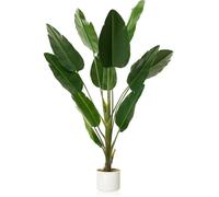 Plante artificielle bananier du voyageur en pot blanc 120 cm - PE+PVC, base en ciment, déco intérieur,résistante UV