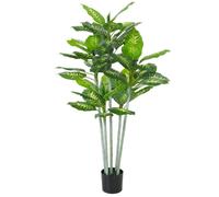 Plante artificielle calathea HOMCOM hauteur 150 cm pot ciment 53 feuilles - intérieur