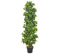 Plante artificielle de laurier avec pot en polyester et bois, 150 cm de haut, 1935 feuilles, vert marron, facile d'entretien, pour salon, bureau, balcon, décoration debout avec aspect naturel