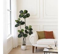 Plante artificielle Ficus lyrata Figuier lyre - Arbre au sol - Aspect réaliste - Branches flexibles - PE - Extérieur - Taille L - Blanc laiteux