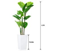 Plante artificielle - Ficus Monstera, 137 cm - Plante décorative à poser au sol - Grand pot blanc - Idéale pour les espaces de vie et de bureau - Facile d'entretien - Vert