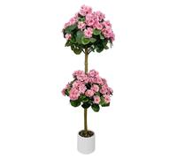 Plante artificielle : géranium - Arbre topiaire en pot - Double boule - 120 cm - Plastique - À poser au sol - Pour l'intérieur - Rose
