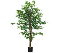 HOMCOM Plante Artificielle Arbre Artificiel ficus Hauteur 1,50 m Tronc Branches Liane Lichen Feuilles Grand réalisme Pot Inclus, intérieur, Vert