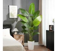 Plante artificielle « oiseau de paradis » de 2,13 m avec pot blanc, palmier tropical avec 13 feuilles de bananier, plantes en soie artificielle pour les bureaux