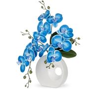 Plante artificielle Orchidée avec vase céramique en forme de beignet - Fleur artificielle Phalaenopsis - Fleurs artificielles comme de vraies avec un toucher réel - Fleurs en céramique dans le pot