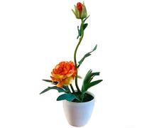 Plante d'intérieur en pot de pivoine en soie avec tige en plastique pour décoration de chambre traditionnelle ou contemporaine (orange)